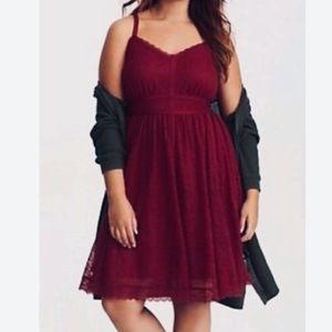 Torrid burgundy lace skater dress